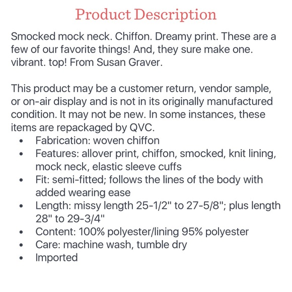 Susan Graver chiffon smocked neck fully lined top - Picture 11 of 11